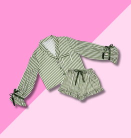 Bella Sleep & Spa Green Stripe Velvet Ties Cropped PJ Set