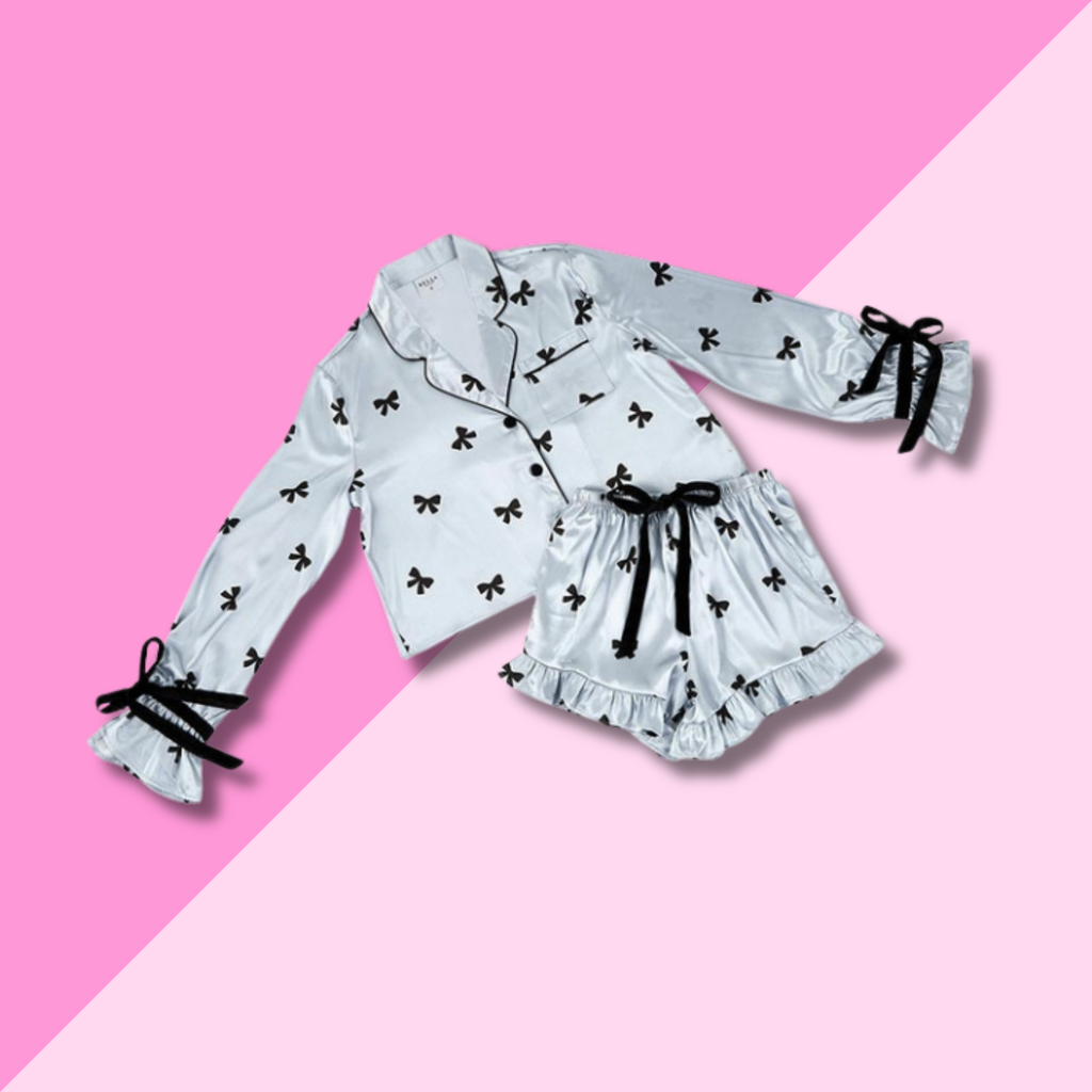 Bella Sleep & Spa Black Bows Cropped Velvet Bows PJ Set