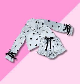 Bella Sleep & Spa Black Bows Cropped Velvet Bows PJ Set