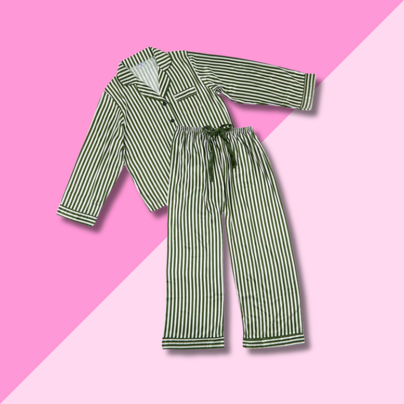 Bella Sleep & Spa Green Stripe Long Sleeve PJ Set