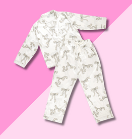 Bella Sleep & Spa Flax Bow Long Sleeve PJ Set Large