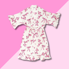 Bella Sleep & Spa Ruffled Satin Robe - Pink Bows - S/M