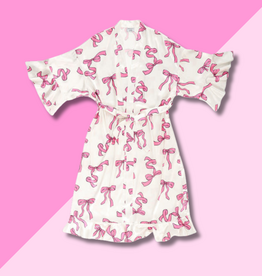 Bella Sleep & Spa Ruffled Satin Robe - Pink Bows - S/M