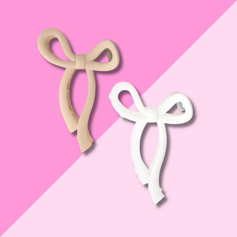 Bella Sleep & Spa Bow Claw Clip - Set of 2 - Flax + White