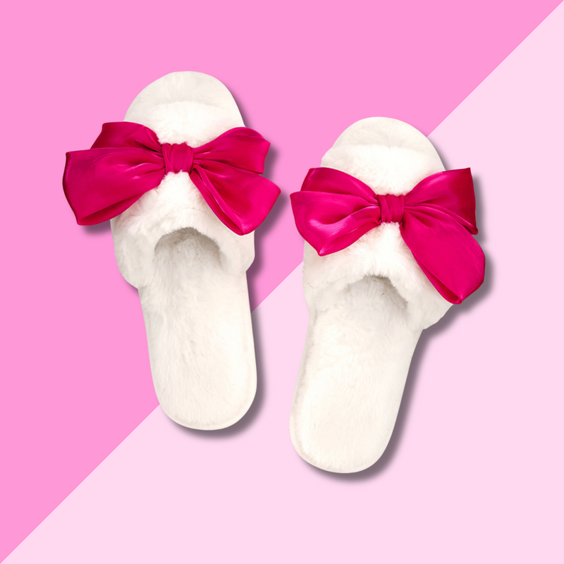 Bella Sleep & Spa Slippers - Hot Pink Bow - M(7/8)