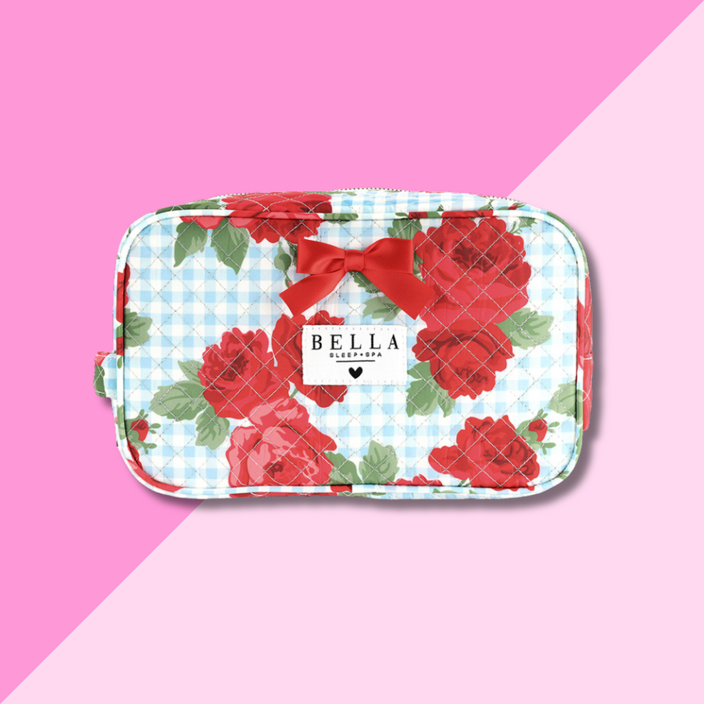 Quilted Cosmetic Bag - Roses + Gingham