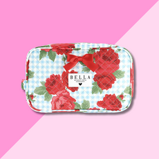 Quilted Cosmetic Bag - Roses + Gingham