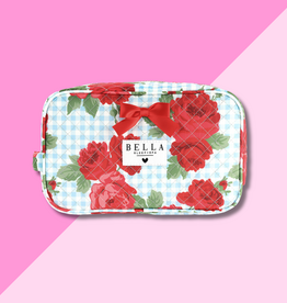 Quilted Cosmetic Bag - Roses + Gingham