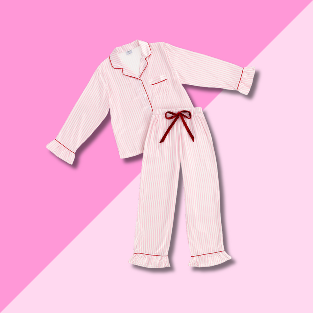 Bella Sleep & Spa Full Length White & Light Pink Stripes PJ Set LG