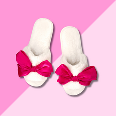 Bella Sleep & Spa Slippers - Hot Pink Bow - M(7/8)