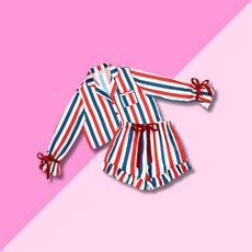 Red & Blue Stripe Cropped Ruffled PJ Set SM
