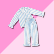White & Blue Stripe Full Length PJ Set SM