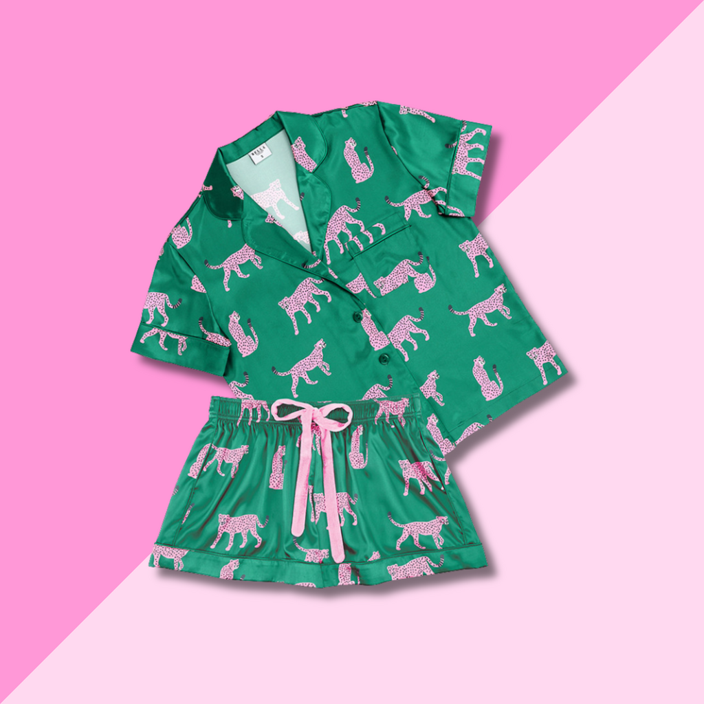 Green Cheetah Short PJ Set LG