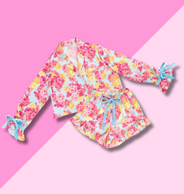 Blue & Rose Floral Cropped PJ Set MD