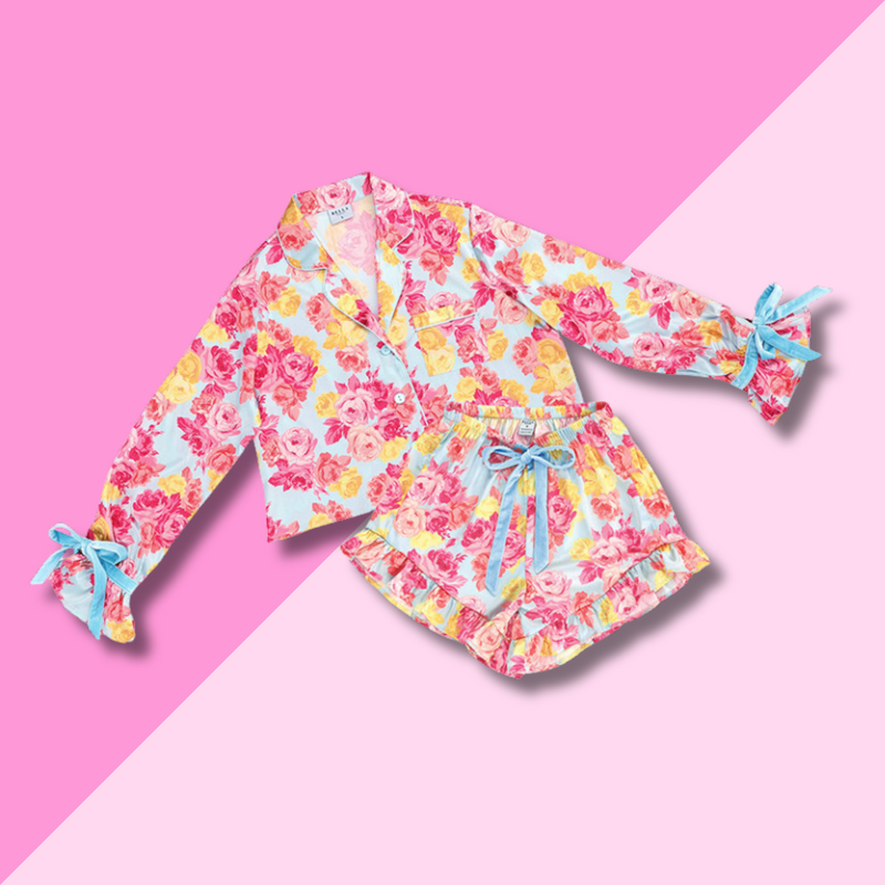 Blue & Rose Floral Cropped PJ Set MD