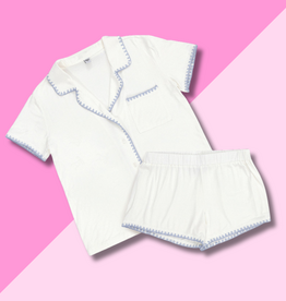 White & Blue Bamboo PJ Short Set LG