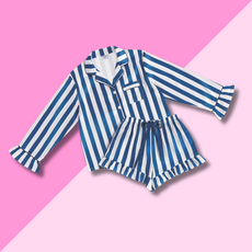 Navy Blue Stripe Cropped PJ Set MD