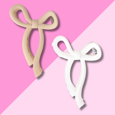 Bow Claw Clip - Set of 2 - Flax + White
