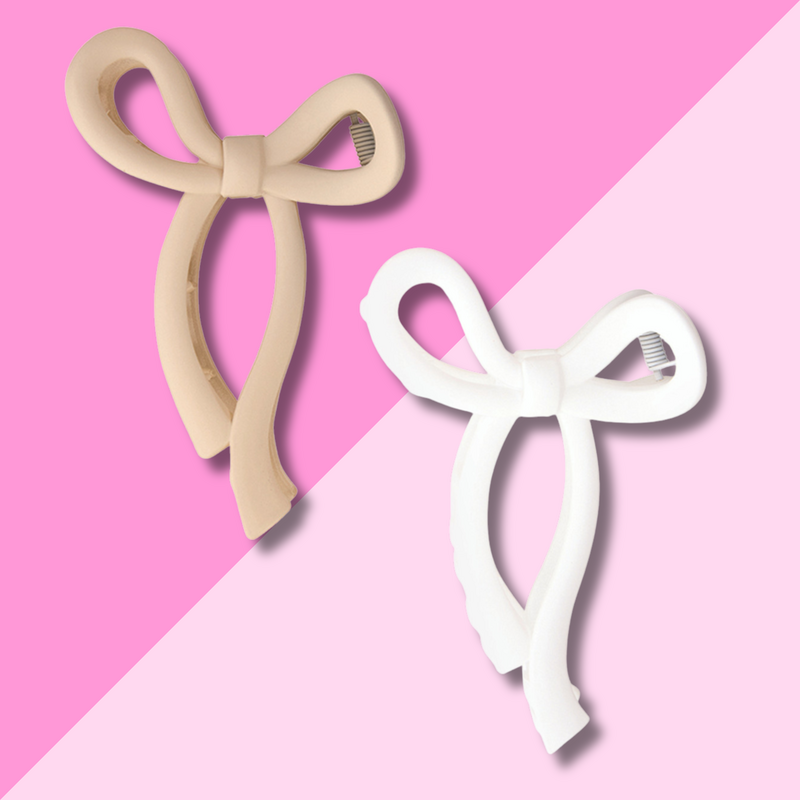 Bow Claw Clip - Set of 2 - Flax + White