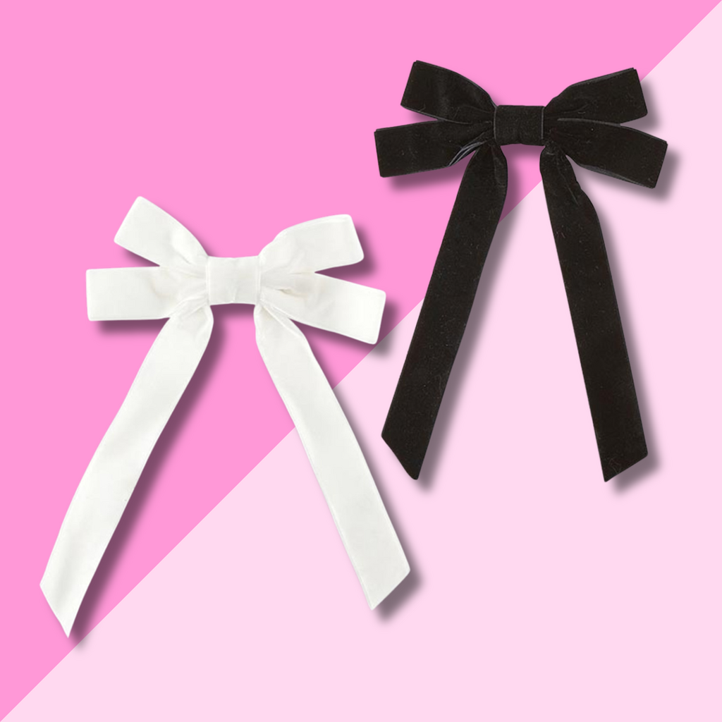 Velvet Bow Clip Set - White & Black
