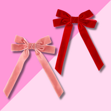Velvet Bow Clip Set - Blush & Red