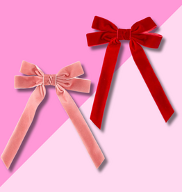Velvet Bow Clip Set - Blush & Red