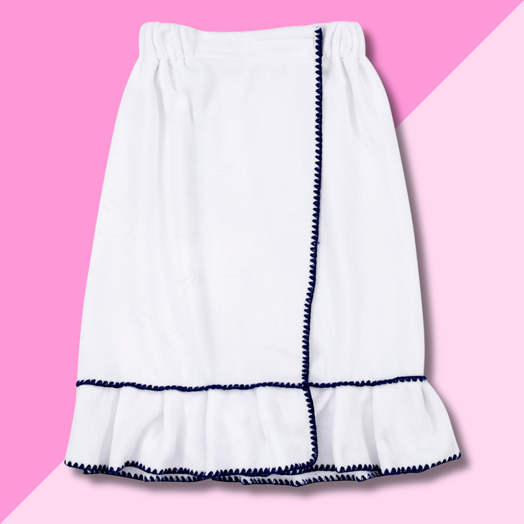 Spa Wrap - White & Navy Blue Whip Stitch