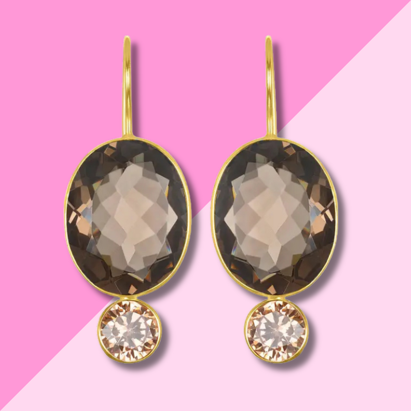 AMELIA ROSE JEWELRY Valencia Grand Oval Earring - Smoky Gold