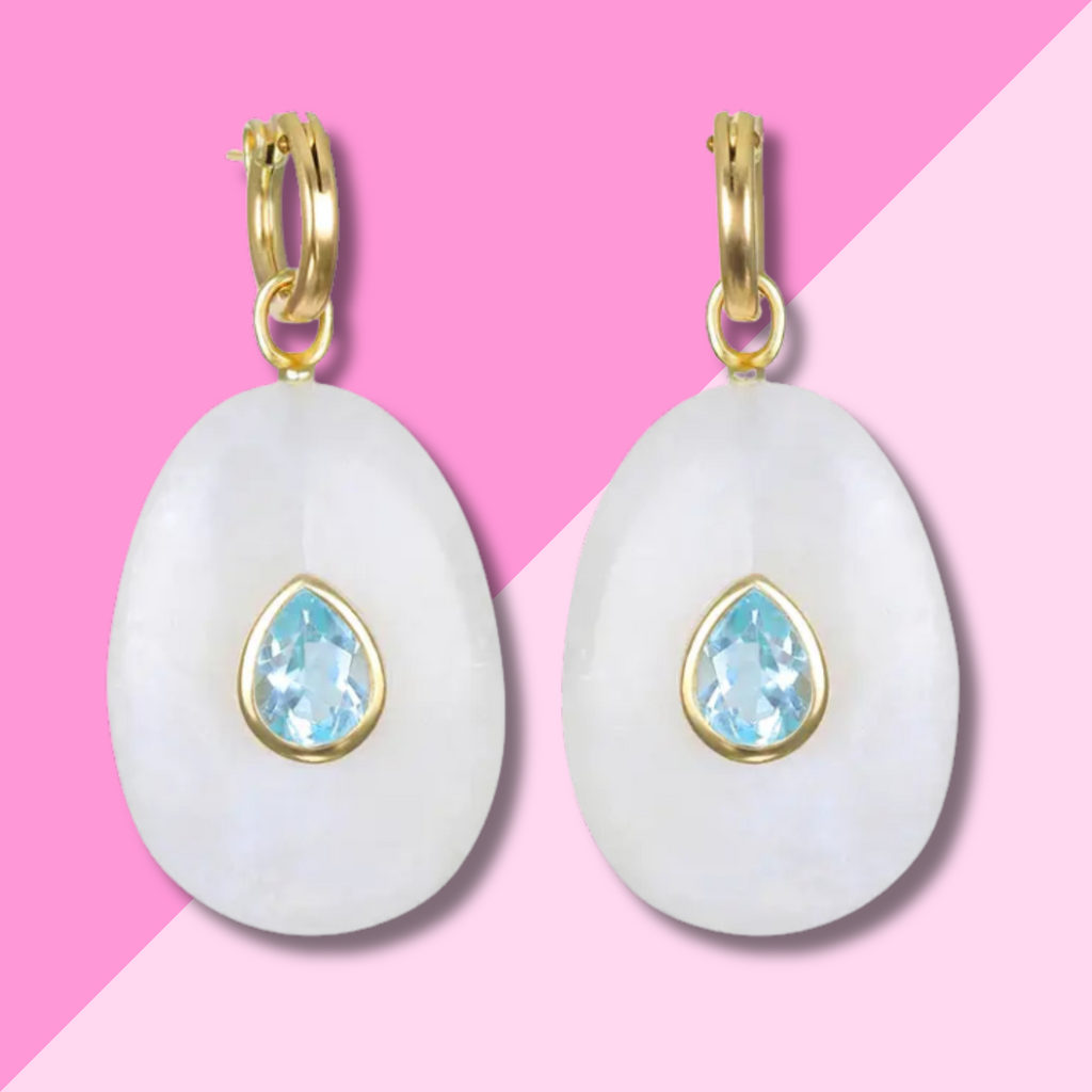 AMELIA ROSE JEWELRY Grand Moonstone & Topaz Huggies