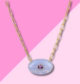 AMELIA ROSE JEWELRY Oval Paperclip Necklace - Lace Agate & Amethyst