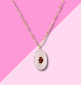 AMELIA ROSE JEWELRY Rose Quartz & Garnet Oval Paperclip Necklace