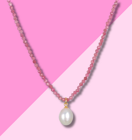 AMELIA ROSE JEWELRY Pink Tourmaline Pearl Choker