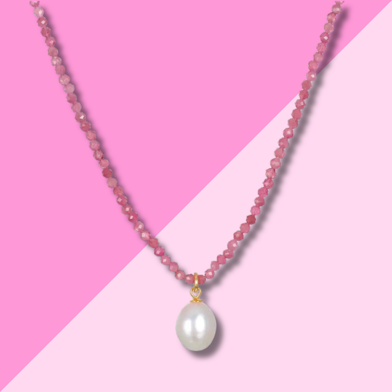 AMELIA ROSE JEWELRY Pink Tourmaline Pearl Choker