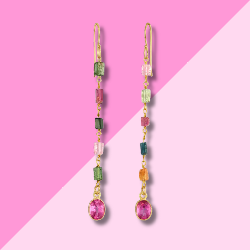 AMELIA ROSE JEWELRY Tourmaline & Pink Topaz Dangles