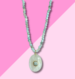 AMELIA ROSE JEWELRY Triple Gemstone Beaded Choker - Moonstone & Larimar