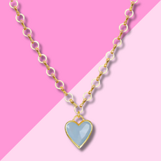 AMELIA ROSE JEWELRY Framed Heart Petite Loop Necklace - Blue Jade