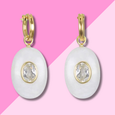 AMELIA ROSE JEWELRY Rainbow Moonstone & Topaz Oval Huggies