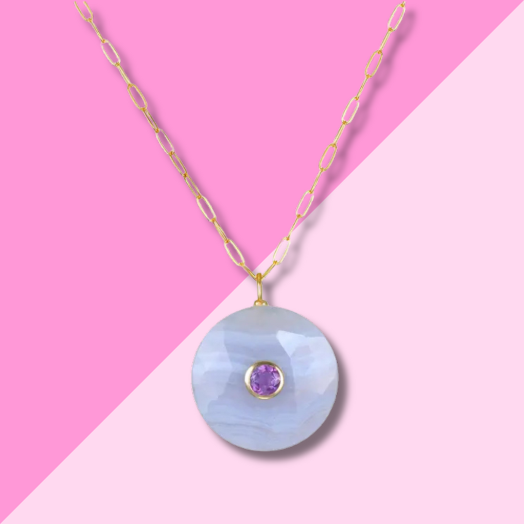 AMELIA ROSE JEWELRY Lace Agate Statement Coin Necklace