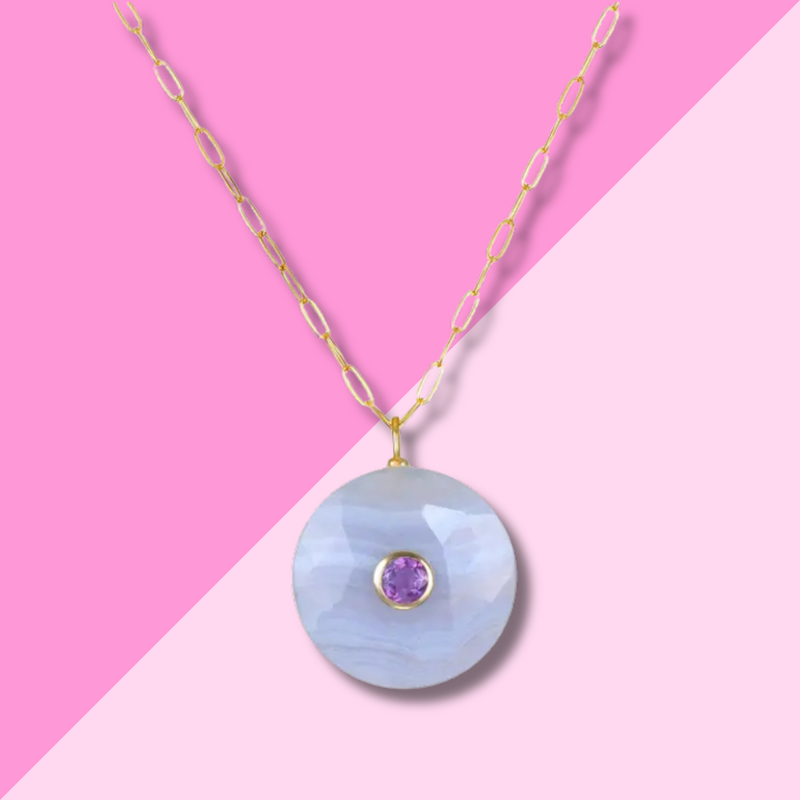 AMELIA ROSE JEWELRY Lace Agate Statement Coin Necklace