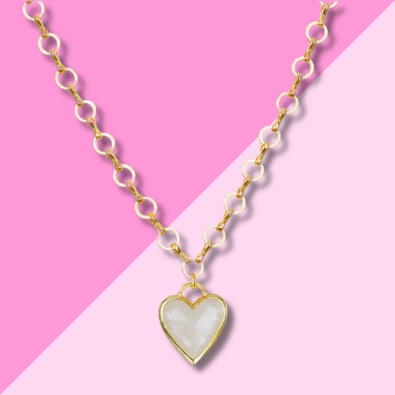 AMELIA ROSE JEWELRY Framed Heart Petite Loop Necklace - Moonstone