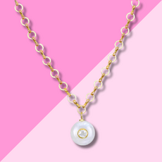 AMELIA ROSE JEWELRY Rainbow Moonstone & White Topaz Petite Loop Necklace