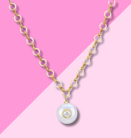 AMELIA ROSE JEWELRY Rainbow Moonstone & White Topaz Petite Loop Necklace