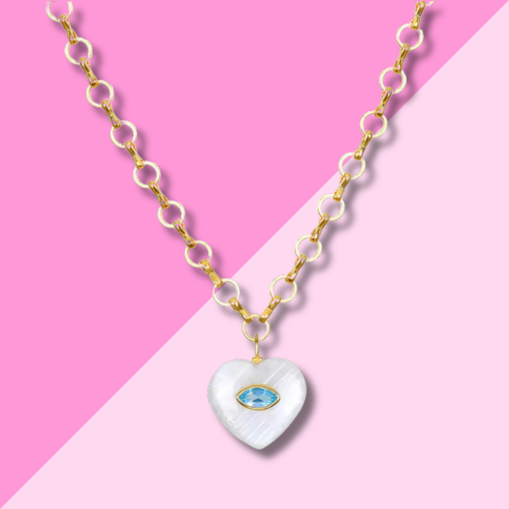 AMELIA ROSE JEWELRY Rainbow Moonstone & Topaz Heart Petite Loop Necklace