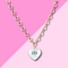 AMELIA ROSE JEWELRY Rainbow Moonstone & Topaz Heart Petite Loop Necklace