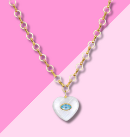 AMELIA ROSE JEWELRY Rainbow Moonstone & Topaz Heart Petite Loop Necklace