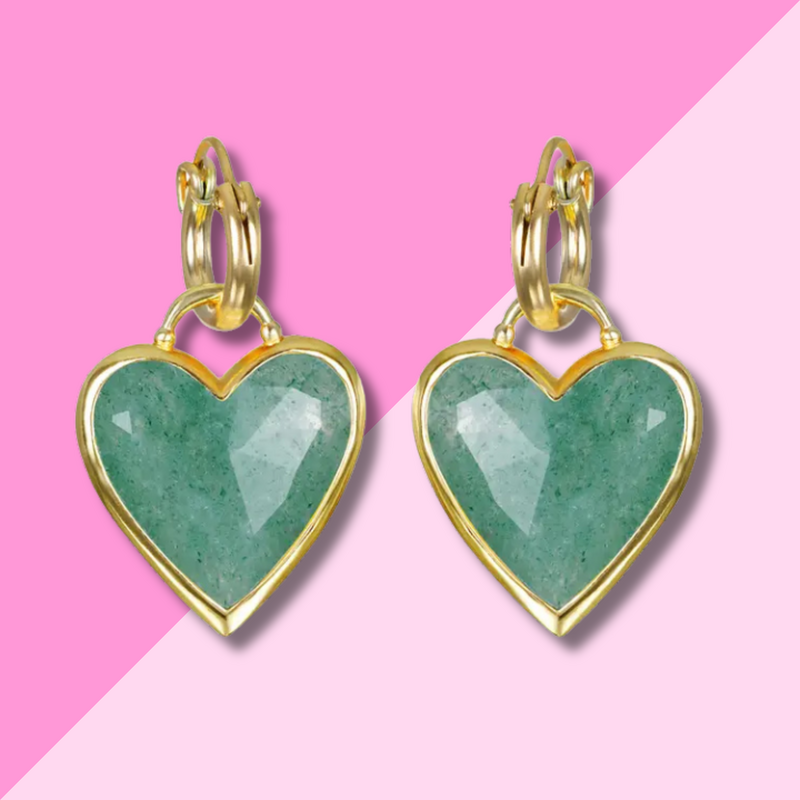 AMELIA ROSE JEWELRY Framed Heart Huggies - Aventurine