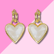 AMELIA ROSE JEWELRY Framed Heart Huggies - Moonstone