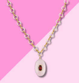 AMELIA ROSE JEWELRY Garnet & Rose Quartz Petite Loop Oval Necklace