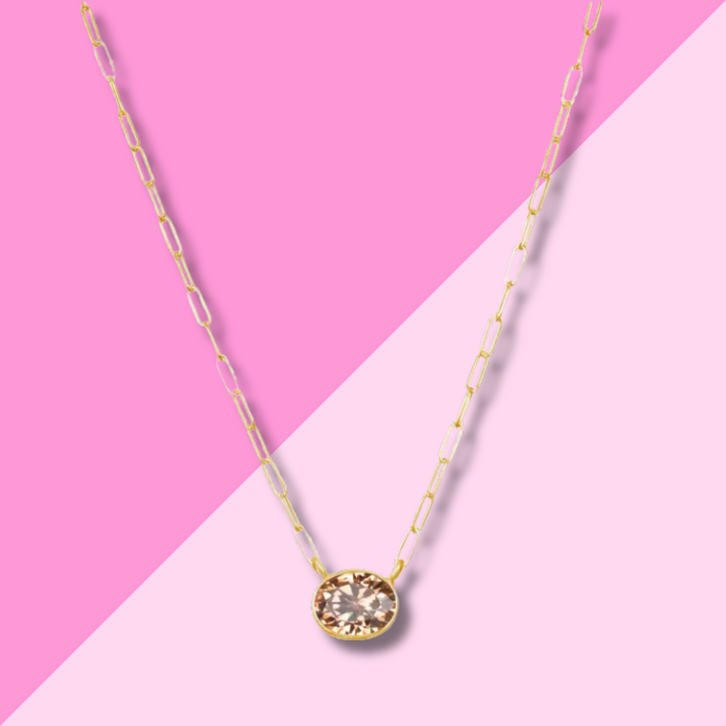 AMELIA ROSE JEWELRY Gem Drop Bezel Paperclip Necklace - Smoky Quartz