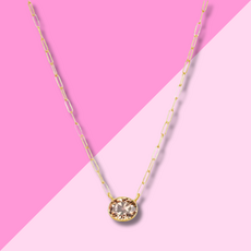 AMELIA ROSE JEWELRY Gem Drop Bezel Paperclip Necklace - Smoky Quartz